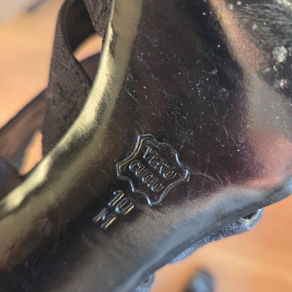 Black lace motif & rosette stiletto heels dressy leather shoes - Picture 8 of 9